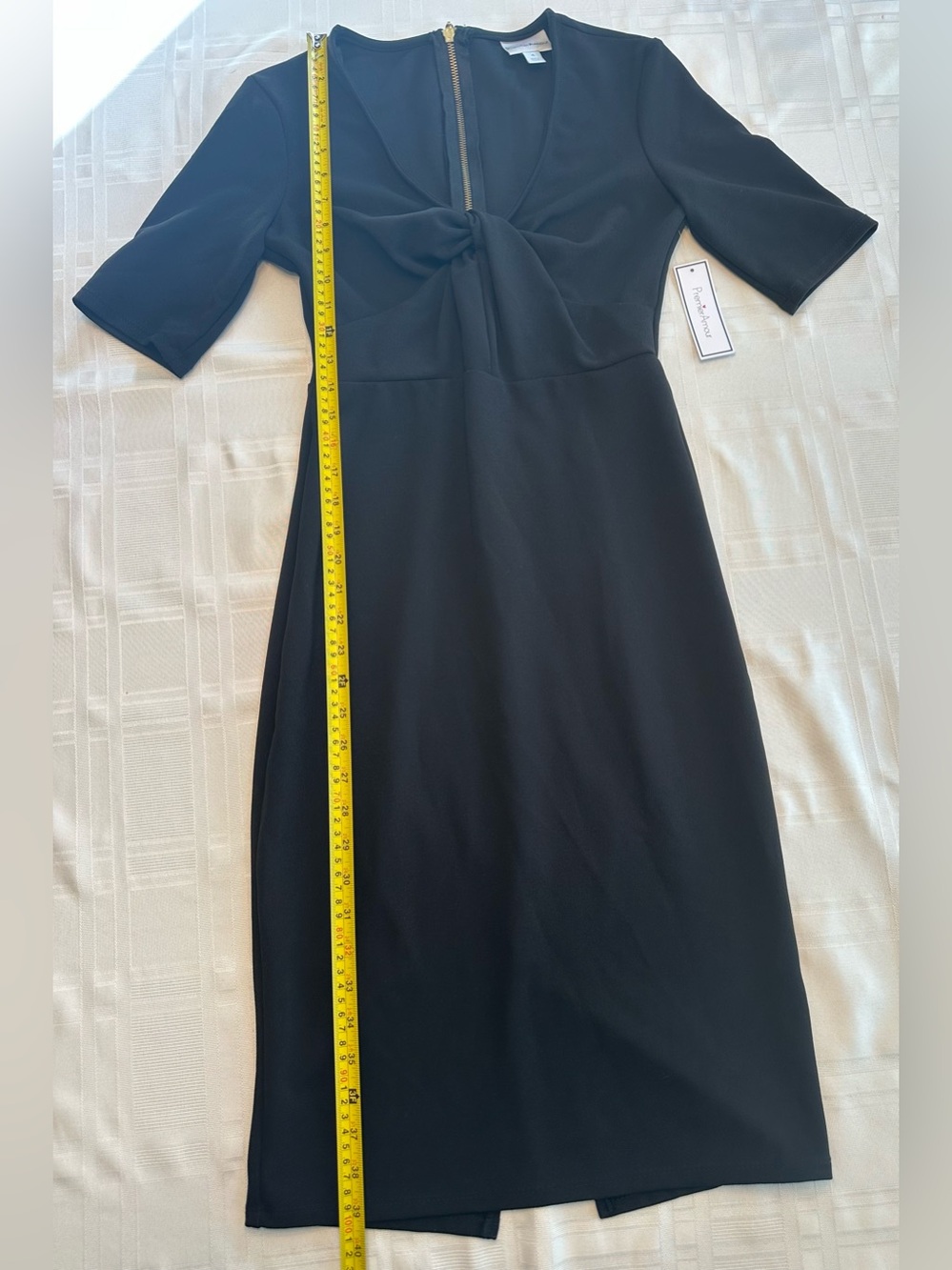 Premier Amour Black 3/4 Sleeve Dress Gold Zipper Dress Size 4 NWT - Picture 10 of 13